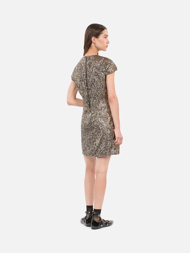 The Kooples Gold Textured Print Mini Dress - Image 2 of 7