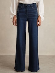 Reiss Dark Blue Heather Petite Stretch-Cotton Wide-Leg Jeans - Image 3 of 8