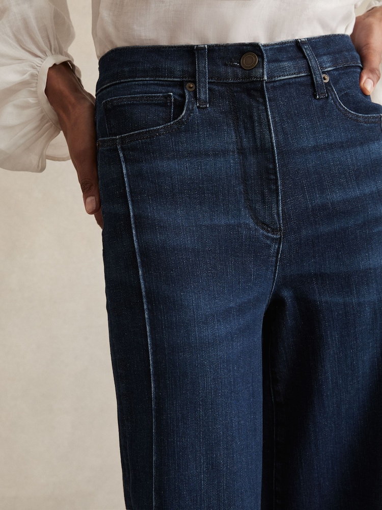 Reiss Dark Blue Heather Petite Stretch-Cotton Wide-Leg Jeans - Image 5 of 8