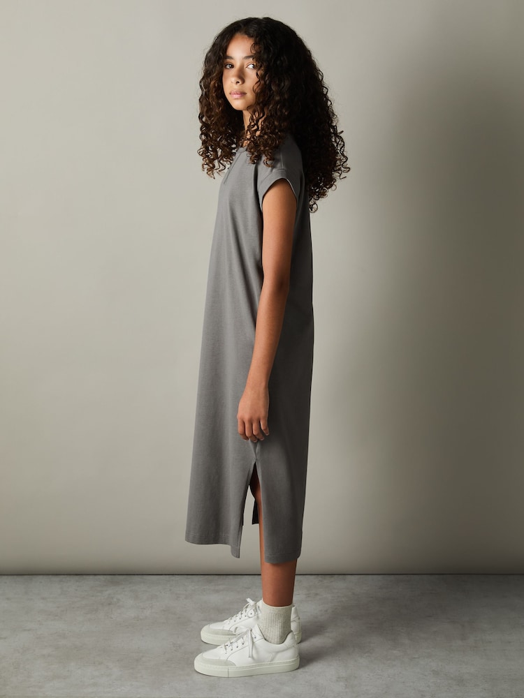 Reiss Grey Cleo 9-13 yrs Cotton-Jersey Cap-Sleeve Dress - Image 1 of 4