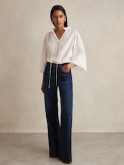 Reiss Dark Blue Heather Stretch-Cotton Wide-Leg Jeans - Image 1 of 7