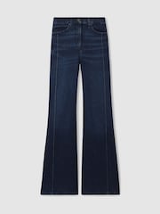 Reiss Dark Blue Heather Stretch-Cotton Wide-Leg Jeans - Image 2 of 7