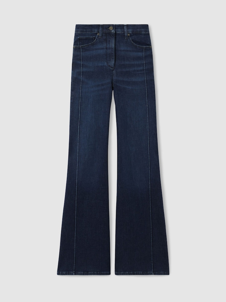 Reiss Dark Blue Heather Stretch-Cotton Wide-Leg Jeans - Image 2 of 7