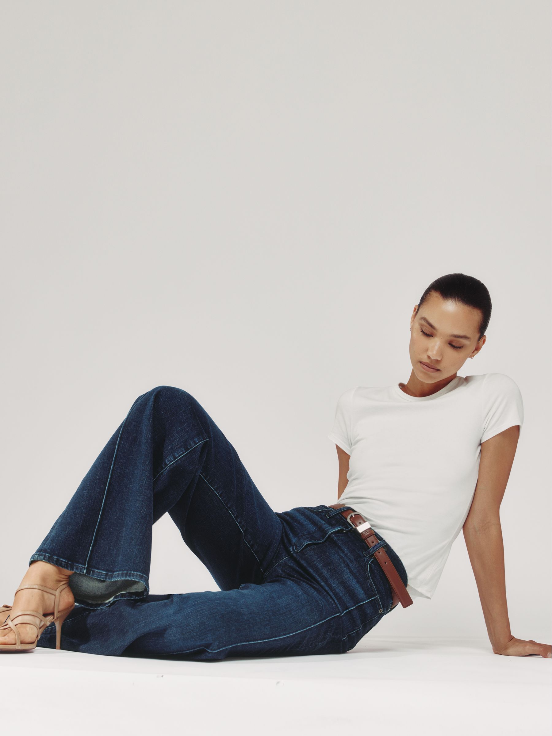 Buy Reiss Dark Blue Heather Stretch-Cotton Wide-Leg Jeans