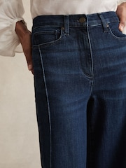 Reiss Dark Blue Heather Stretch-Cotton Wide-Leg Jeans - Image 5 of 7