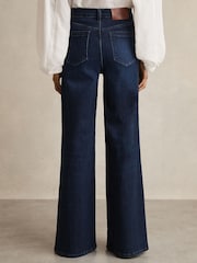 Reiss Dark Blue Heather Stretch-Cotton Wide-Leg Jeans - Image 6 of 7