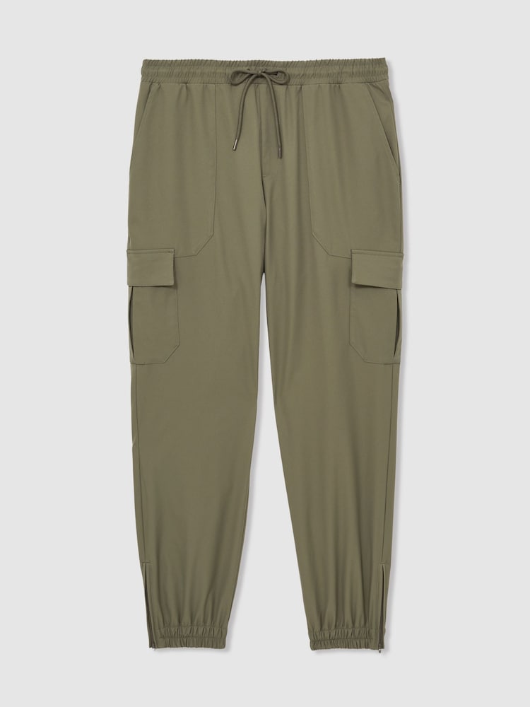 Reiss Olive Lavenham Technical Cargo Drawstring Trousers - Image 2 of 7