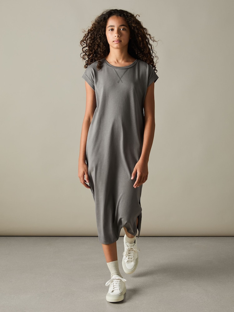 Reiss Grey Cleo 13-14 yrs Cotton-Jersey Cap-Sleeve Dress - Image 2 of 4