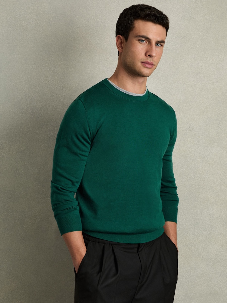 Reiss Opal Green Wessex Merino Wool Crew Neck Jumper - Image 1 of 5