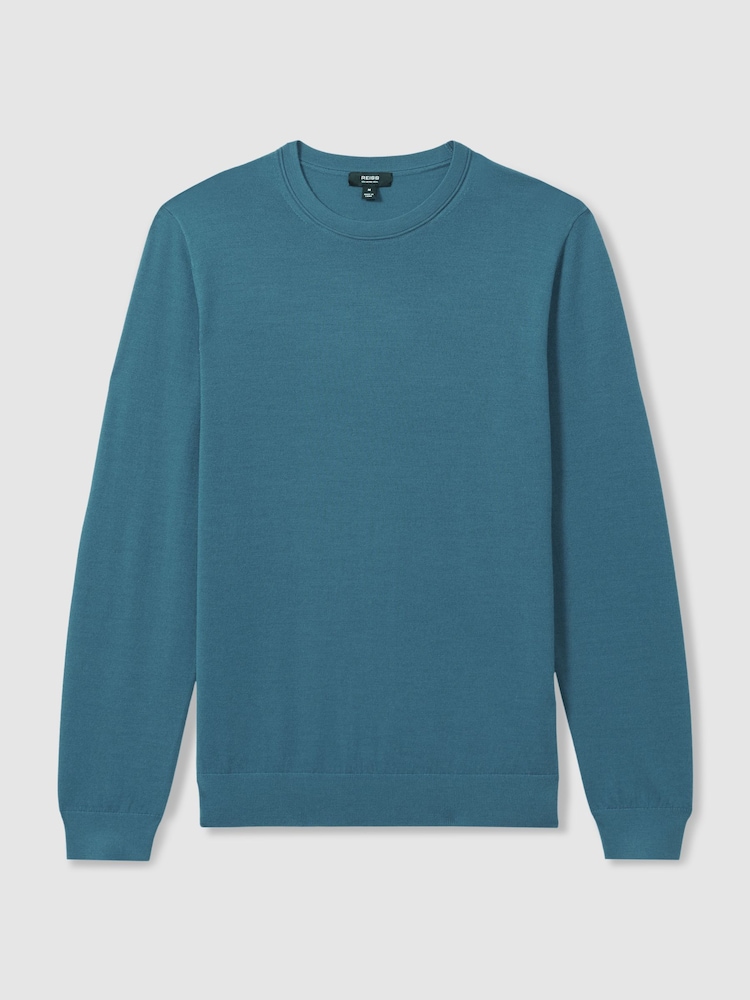 Reiss Deep Teal Blue Wessex Merino Wool Crew Neck Jumper - Image 2 of 6