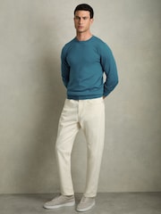 Reiss Deep Teal Blue Wessex Merino Wool Crew Neck Jumper - Image 3 of 6