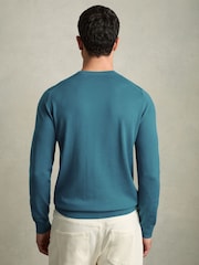 Reiss Deep Teal Blue Wessex Merino Wool Crew Neck Jumper - Image 5 of 6