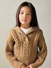 Reiss Etta Cotton-Blend Open-Collar Cable-Knit Jumper With Wool - Imagen 1 de 4