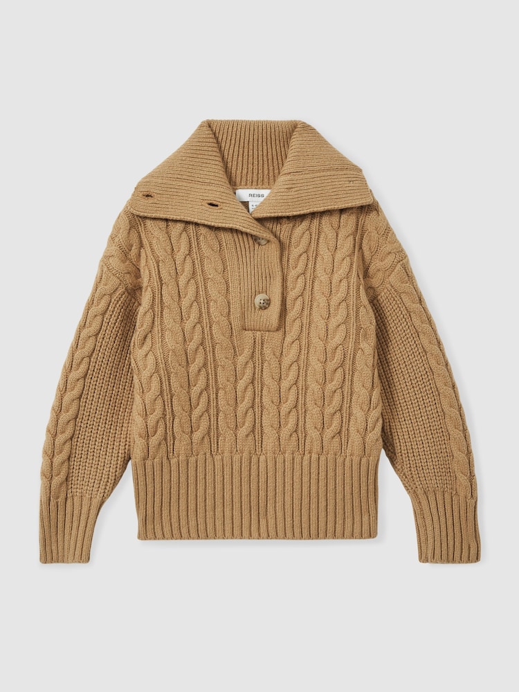 Reiss Etta Cotton-Blend Open-Collar Cable-Knit Jumper With Wool - Imagen 2 de 4