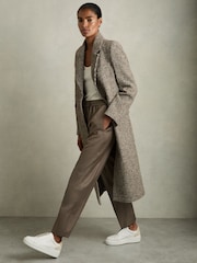 Reiss Mink Neutral Riley Wool-Blend Drawstring-Waist Tapered Trousers - Image 1 of 6
