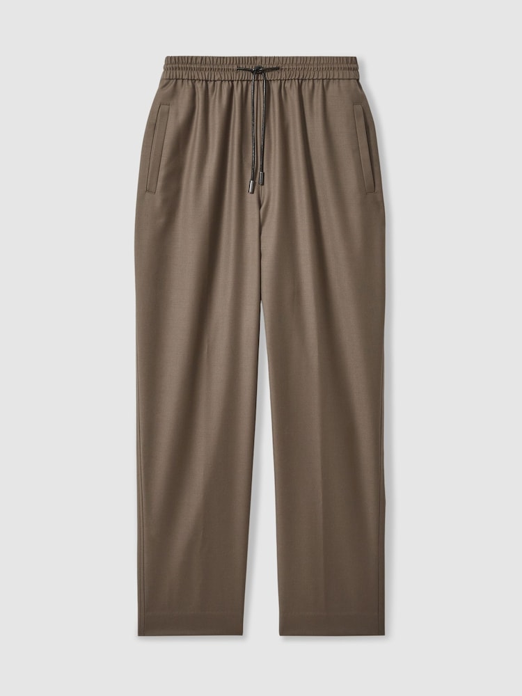 Reiss Mink Neutral Riley Wool-Blend Drawstring-Waist Tapered Trousers - Image 2 of 6