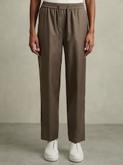 Reiss Mink Neutral Riley Wool-Blend Drawstring-Waist Tapered Trousers - Image 3 of 6
