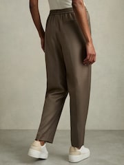 Reiss Mink Neutral Riley Wool-Blend Drawstring-Waist Tapered Trousers - Image 5 of 6