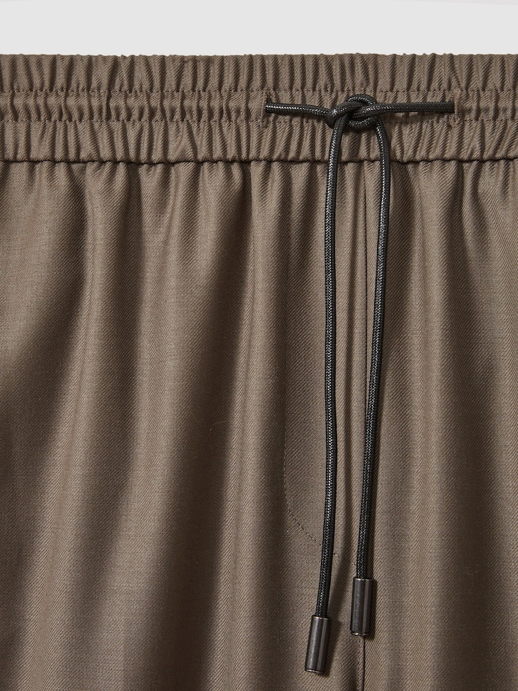 Reiss Mink Neutral Riley Wool-Blend Drawstring-Waist Tapered Trousers - Image 6 of 6