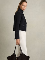 Reiss Navy Arlow Wool-Blend Biker Jacket - Image 1 of 6