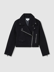 Reiss Navy Arlow Wool-Blend Biker Jacket - Image 2 of 6