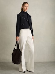 Reiss Navy Arlow Wool-Blend Biker Jacket - Image 4 of 6
