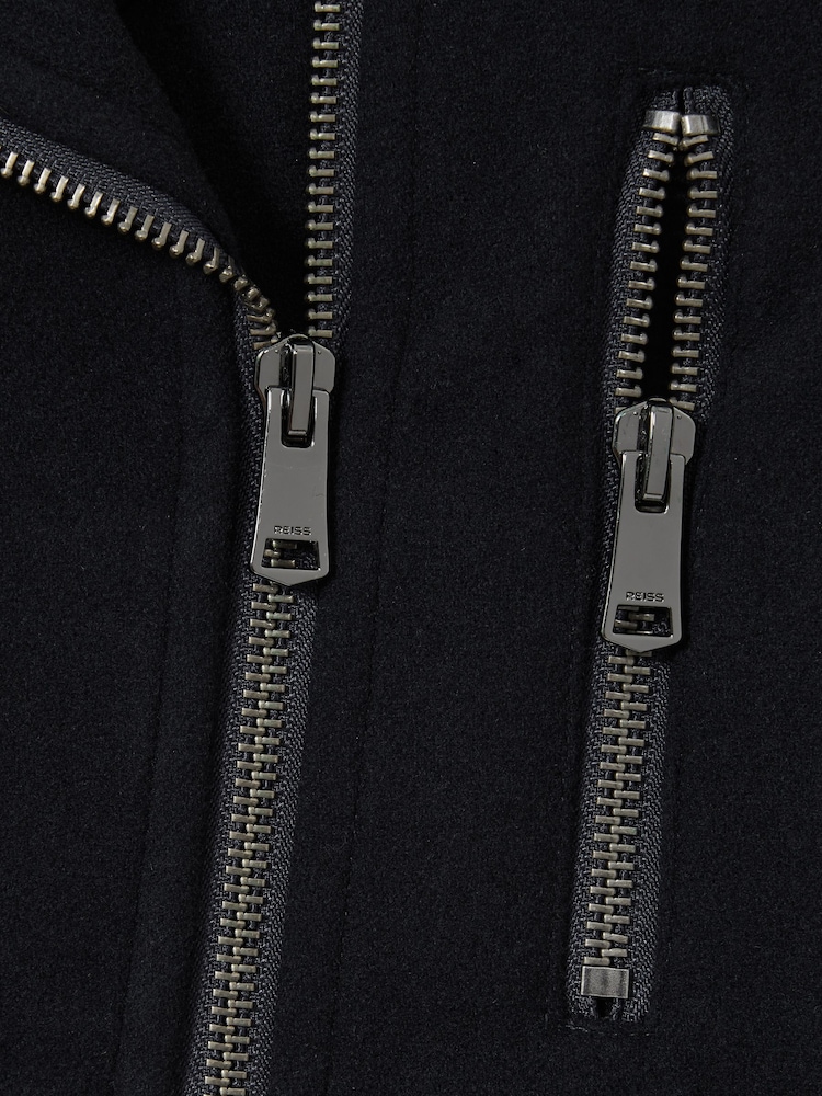 Reiss Navy Arlow Wool-Blend Biker Jacket - Image 6 of 6