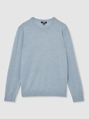 Reiss Soft Blue Melange Wessex Merino Wool Crew Neck Jumper - Image 2 of 7