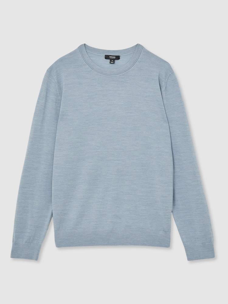 Reiss Soft Blue Melange Wessex Merino Wool Crew Neck Jumper - Image 2 of 7