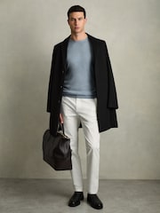 Reiss Soft Blue Melange Wessex Merino Wool Crew Neck Jumper - Image 3 of 7