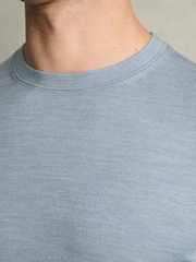 Reiss Soft Blue Melange Wessex Merino Wool Crew Neck Jumper - Image 4 of 7