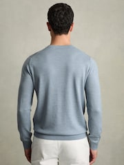 Reiss Soft Blue Melange Wessex Merino Wool Crew Neck Jumper - Image 5 of 7