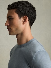 Reiss Soft Blue Melange Wessex Merino Wool Crew Neck Jumper - Image 6 of 7