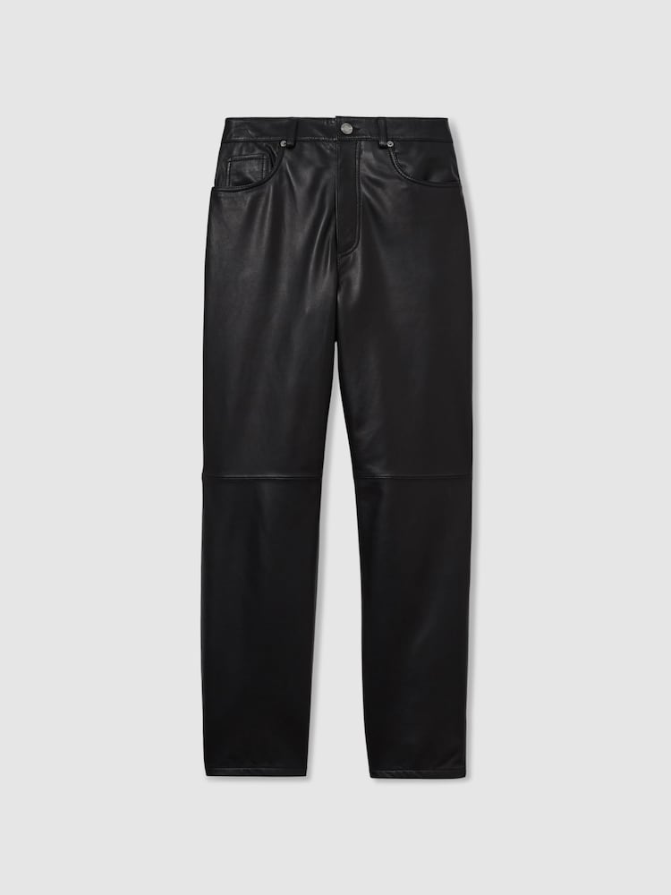 Reiss Black Verona Leather Slim-Leg Trousers - Image 2 of 6
