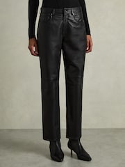 Reiss Black Verona Leather Slim-Leg Trousers - Image 3 of 6