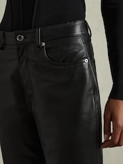 Reiss Black Verona Leather Slim-Leg Trousers - Image 4 of 6