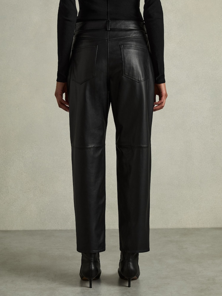 Reiss Black Verona Leather Slim-Leg Trousers - Image 5 of 6