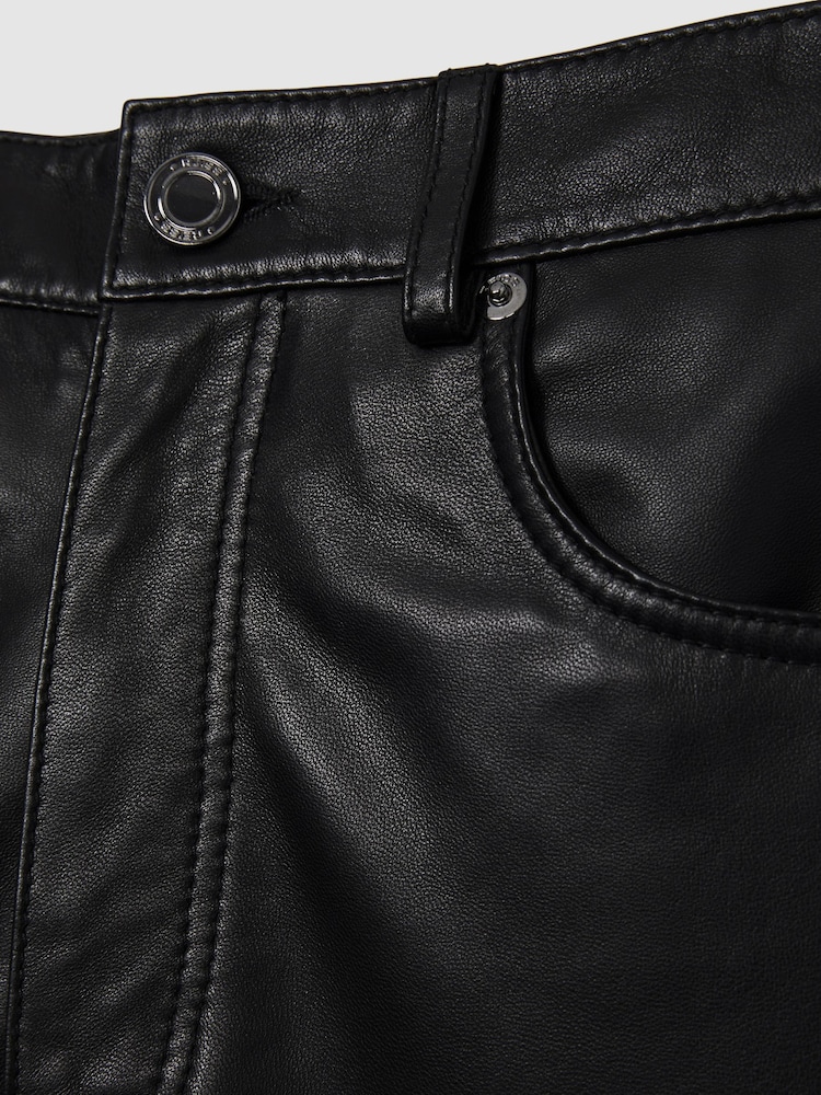 Reiss Black Verona Leather Slim-Leg Trousers - Image 6 of 6