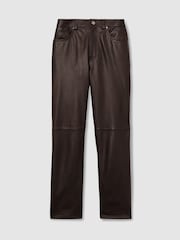 Schokoladenbraun - Reiss Verona Leather Slim-Leg Trousers - Bild 2 von 6