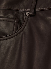 Reiss Chocolate Verona Leather Slim-Leg Trousers - Image 7 of 7