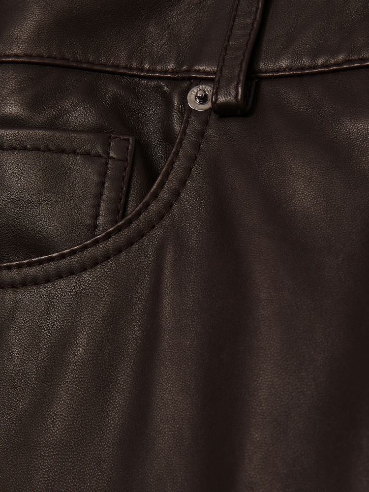 Reiss Chocolate Verona Leather Slim-Leg Trousers - Image 7 of 7 Reiss Chocolate Verona Leather Slim-Leg Trousers - Image 7 of 7