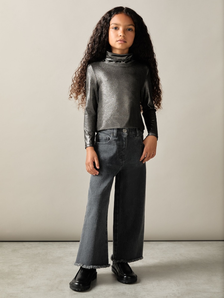 Reiss Silver Casey 4-9 yrs Metallic-Thread Roll-Neck Top - Image 1 of 4