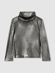 Reiss Silver Casey 4-9 yrs Metallic-Thread Roll-Neck Top - Image 2 of 4