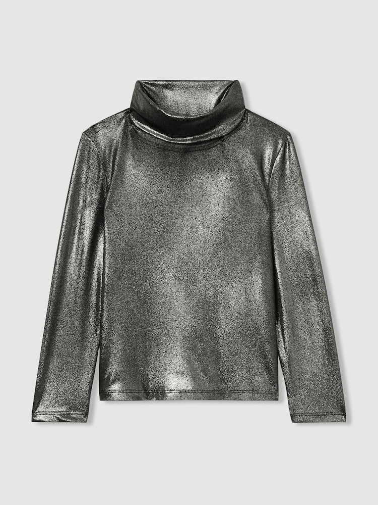 Reiss Silver Casey 4-9 yrs Metallic-Thread Roll-Neck Top - Image 2 of 4