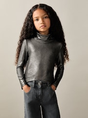 Reiss Silver Casey 4-9 yrs Metallic-Thread Roll-Neck Top - Image 3 of 4