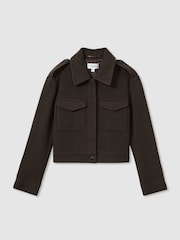 Reiss Mocha Brown Nova Wool-Blend Cropped Jacket - Image 2 of 6