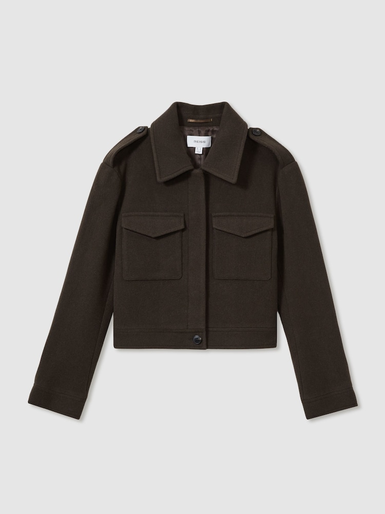 Reiss Mocha Brown Nova Wool-Blend Cropped Jacket - Image 2 of 6