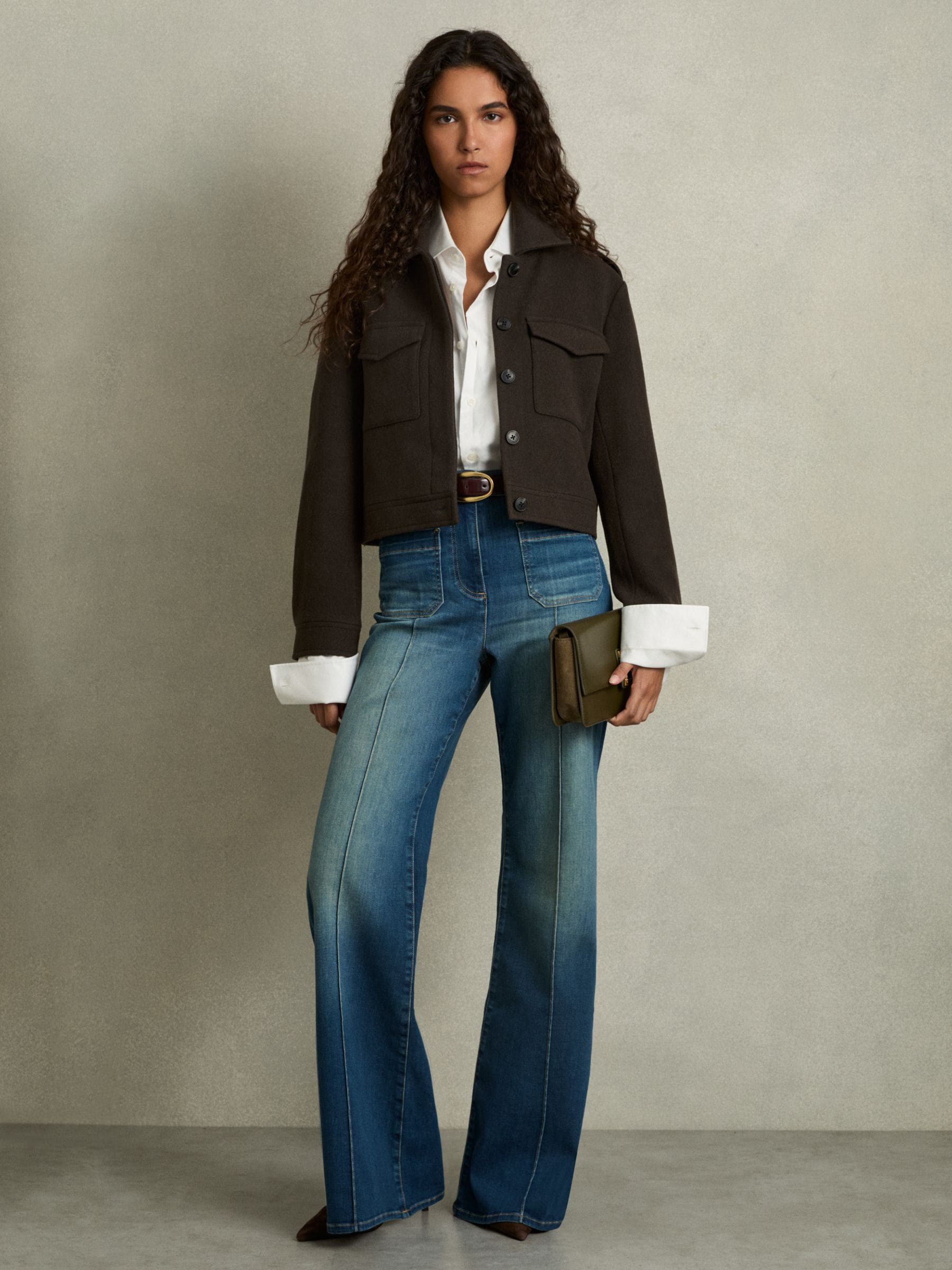 【海外限定】REISSウール混ジャケット☆Nova Wool-Blend Cropped Buy Reiss Mocha Brown Nova Wool-Blend Cropped Jacket from