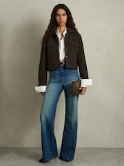 Reiss Mocha Brown Nova Wool-Blend Cropped Jacket - Image 3 of 6