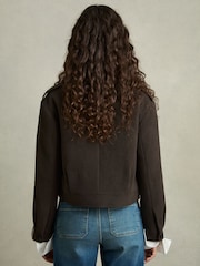 Reiss Mocha Brown Nova Wool-Blend Cropped Jacket - Image 5 of 6